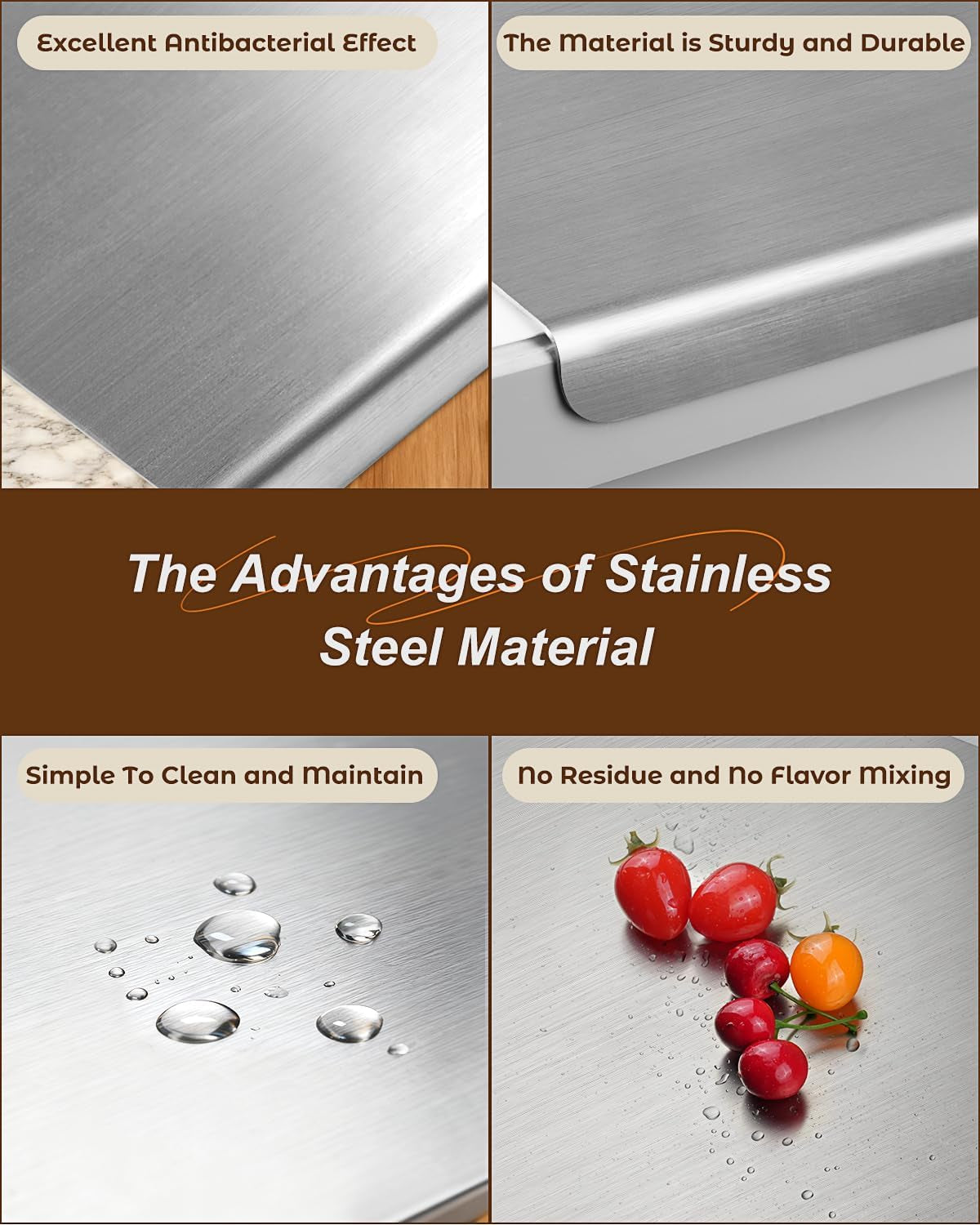304 Stainless Steel Cutting Board for Kitchen Countertop | Chopping Board Kitchen, Scratch Resistant and Easy to Clean, Cutting Boards for Meat, Fruit, Baking and Vegetable
