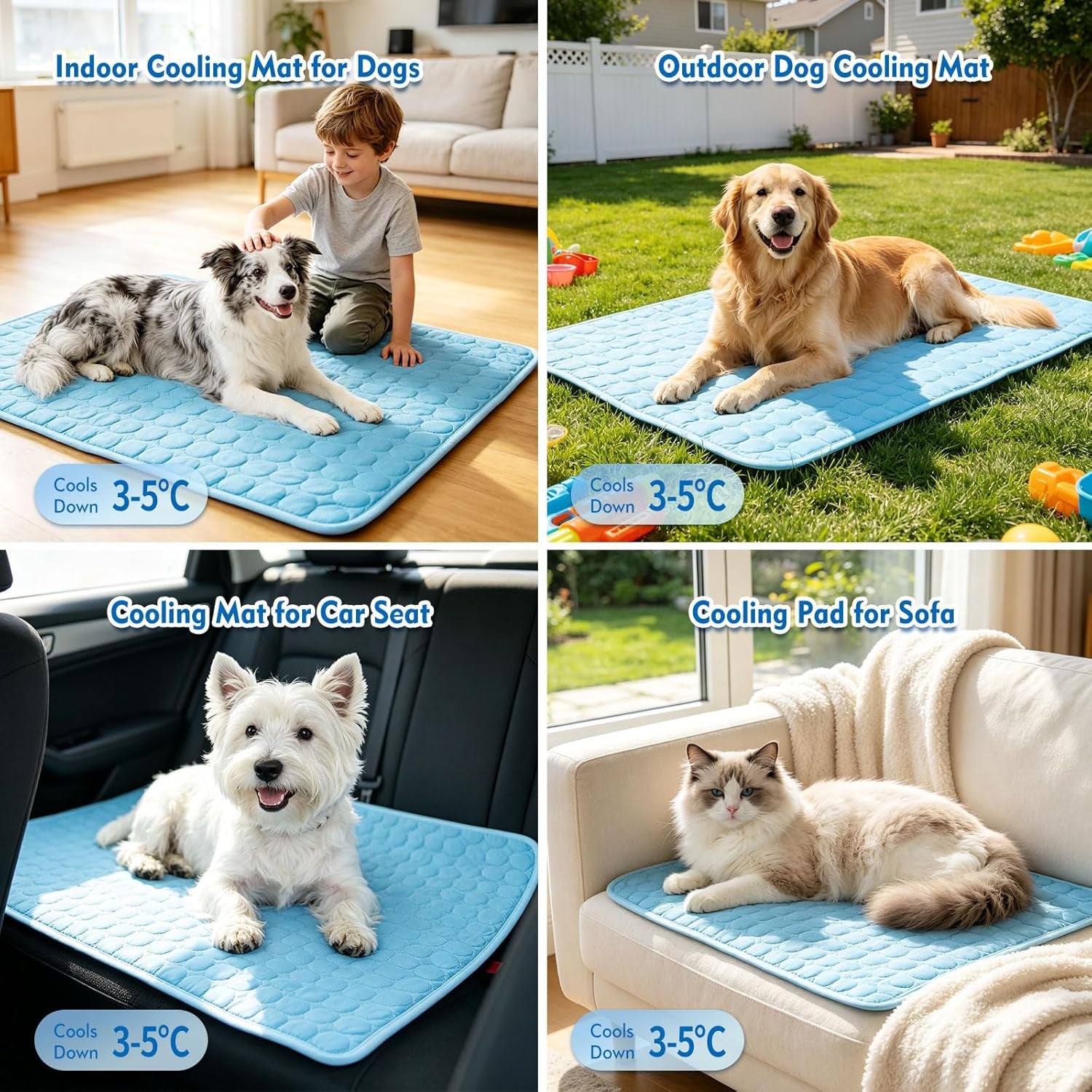 Dog Cooling Mat,Upgraded Arc-Chill Non-Slip Cool Pad | Cooling Mat for Dogs Q-Max 0.4 Breathable Washable,Foldable,Suit for Indoor Outdoor Summer Use for Cats Dogs