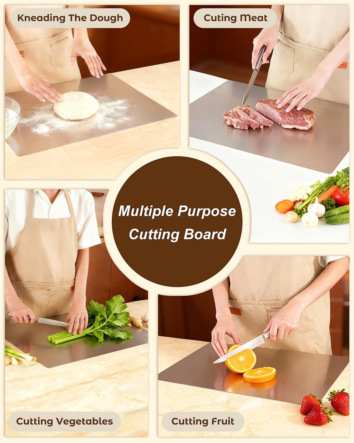 304 Stainless Steel Cutting Board for Kitchen Countertop | Chopping Board Kitchen, Scratch Resistant and Easy to Clean, Cutting Boards for Meat, Fruit, Baking and Vegetable