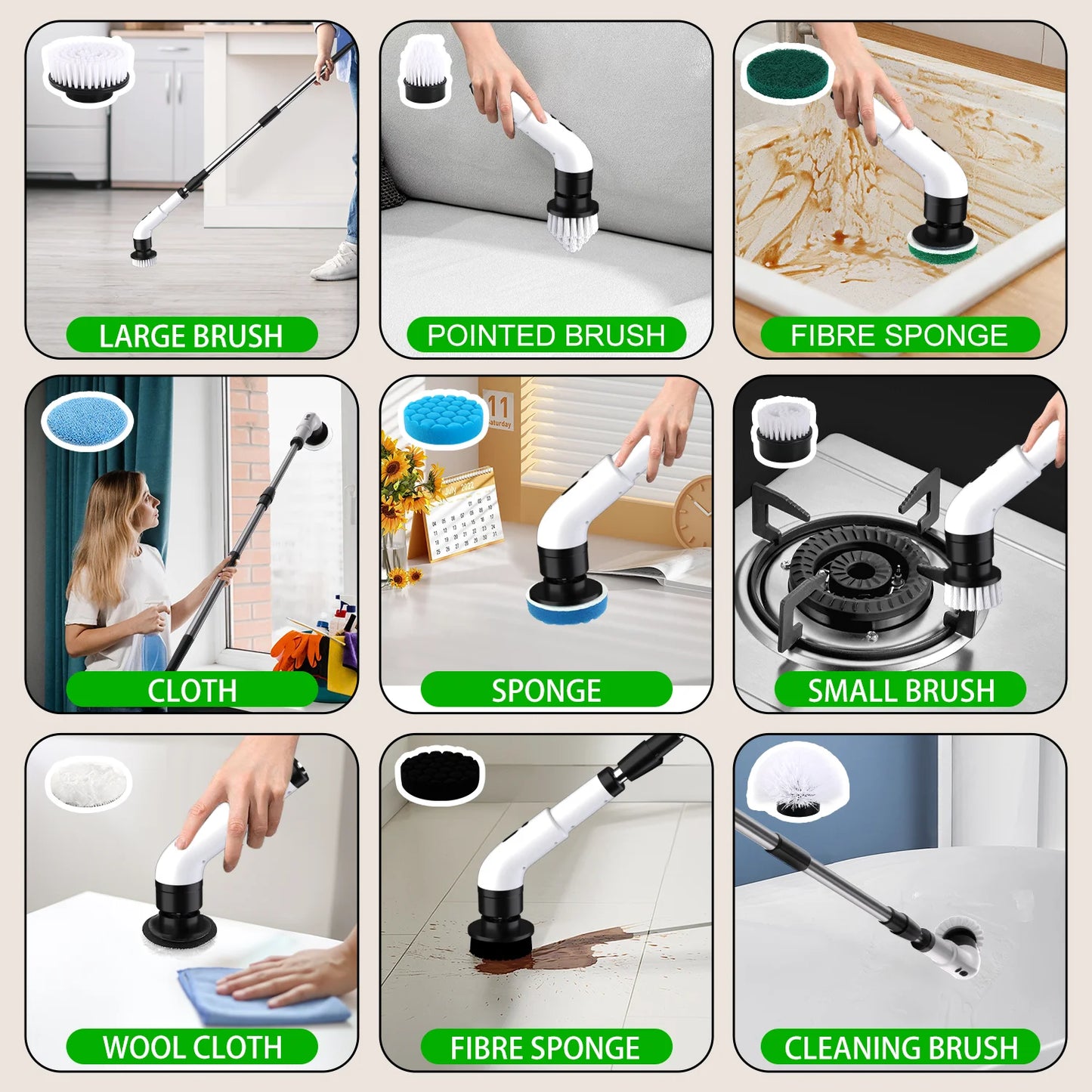 Electric Spin Scrubber Cordless - 500RPM Power Spin Scrubber for Bathroom, Shower & Tile Cleaning with 9 Brush Heads, Rechargeable - Grout, Floor, Sink Cleaner